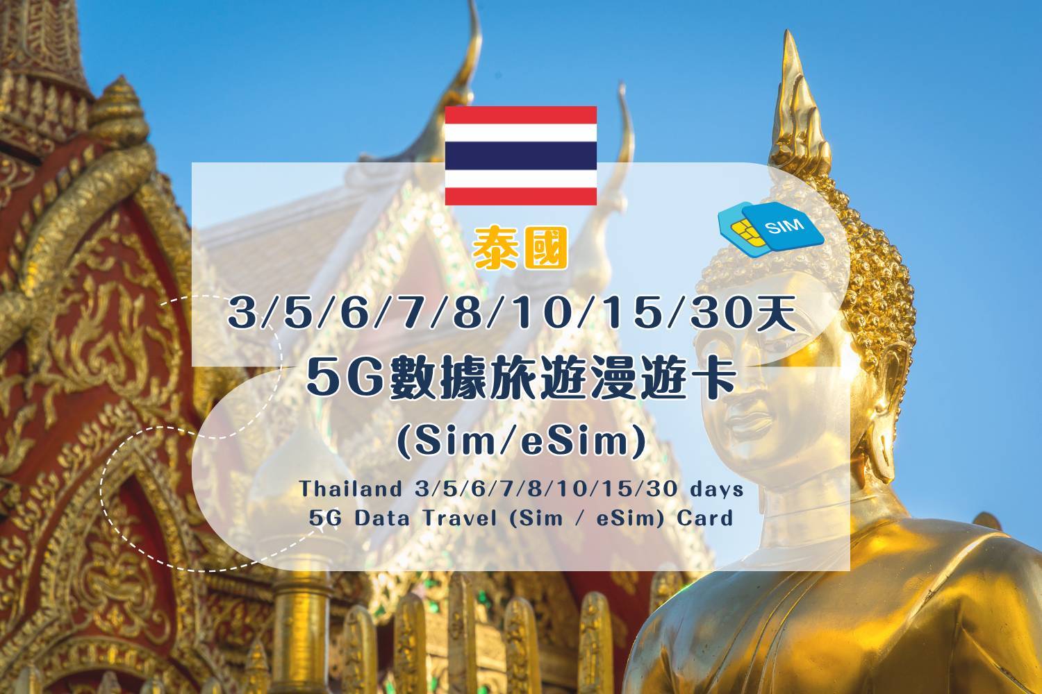 【各地Sim / eSim電話卡】 泰國 3/5/6/7/8/10/15/30天 5G數據旅遊漫遊卡 (包香港本地平郵）