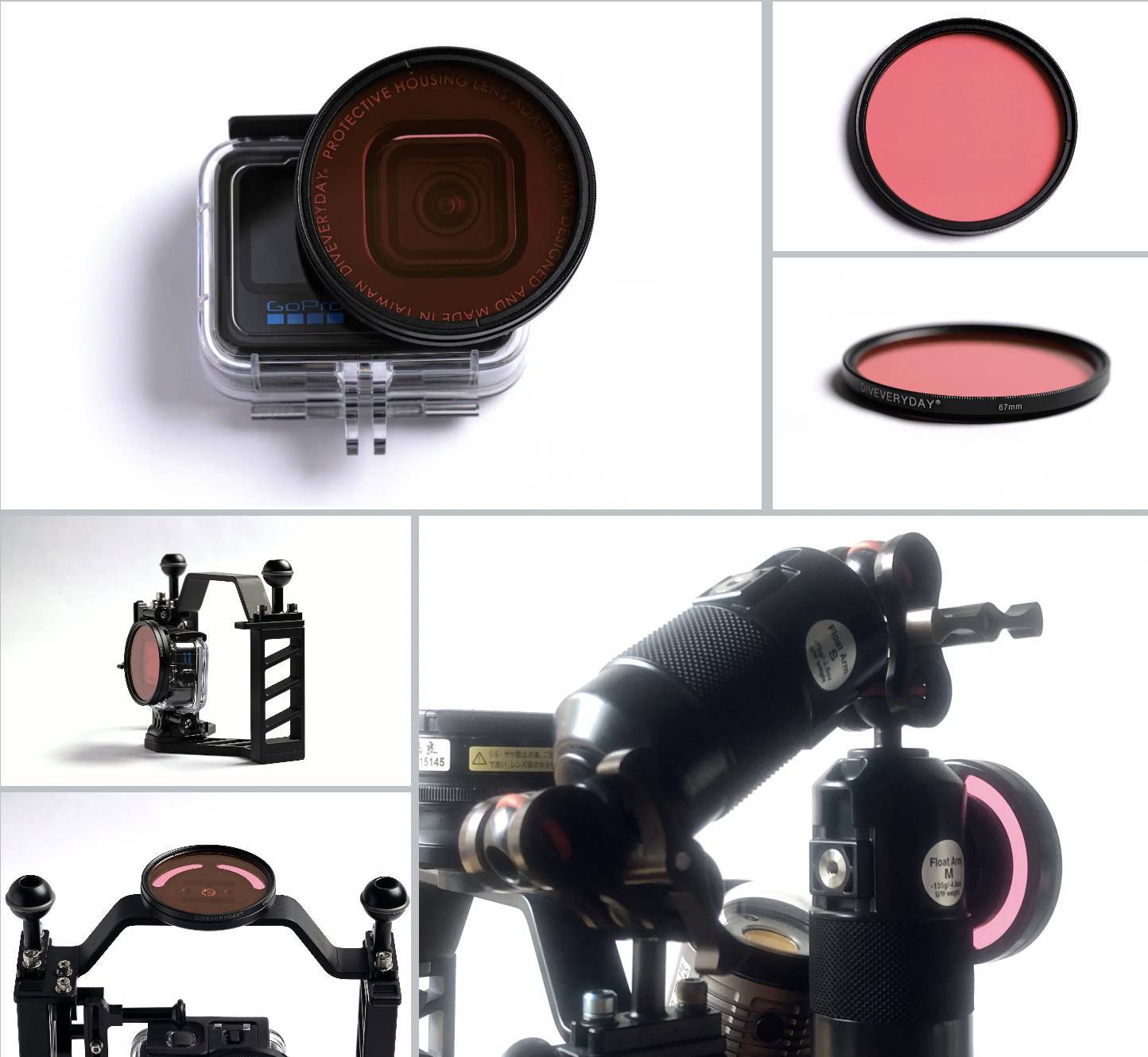 【Diving Equipment】 DIVEVERYDAY® Lens Adapter Dedicated Connection Base / Trigger Rod (28 / 33mm) / M67 Pink Filter