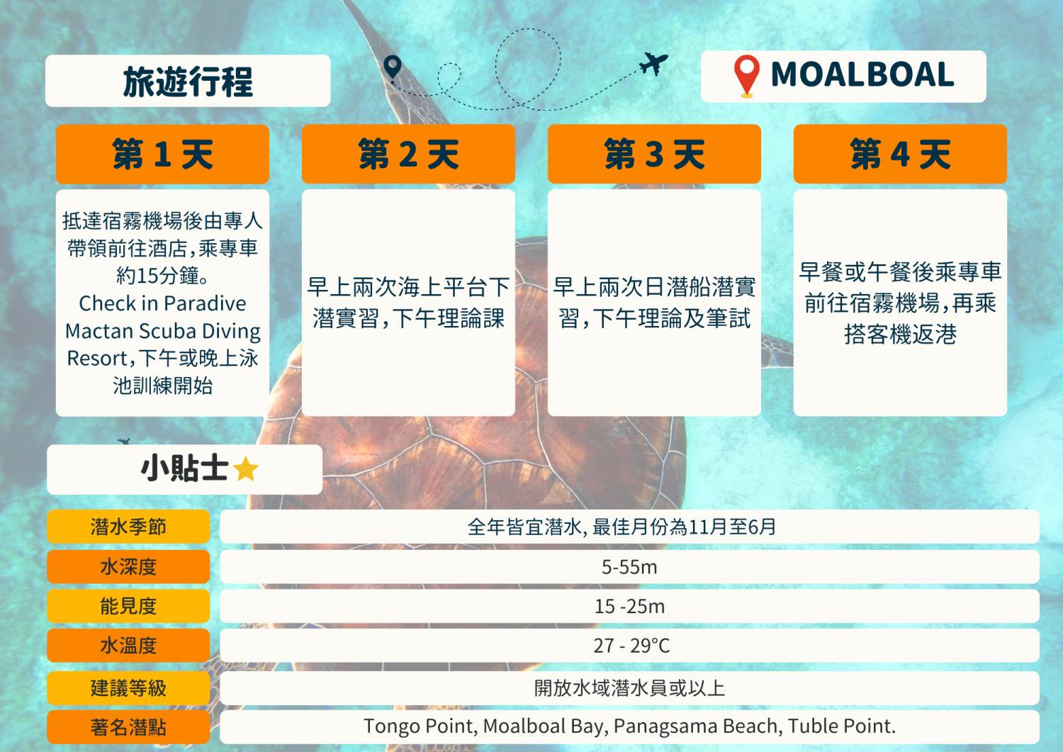 【菲律賓】宿霧開放水域潛水員課程(OW) -香港教練隨行